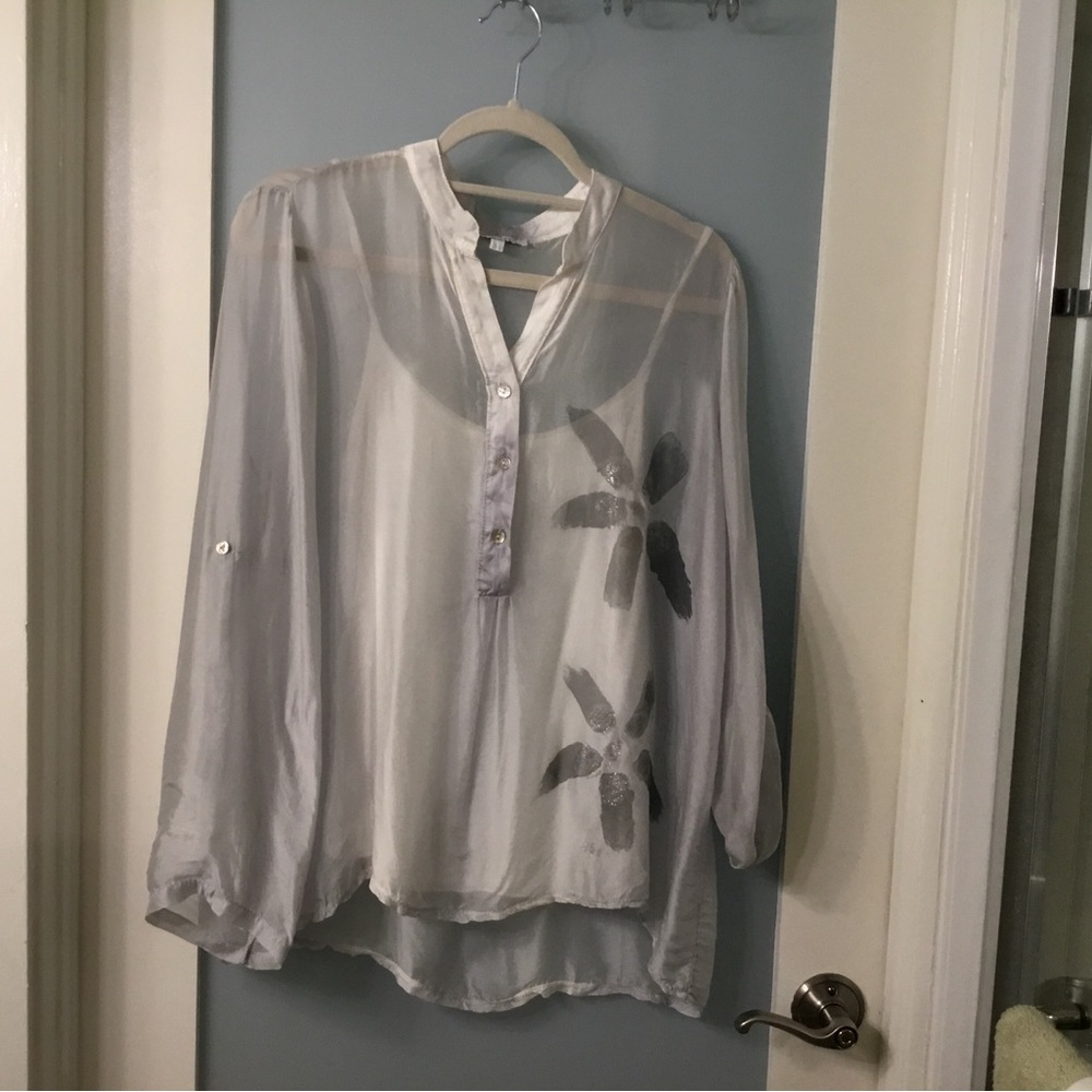 Sheer Floral-Print Women's Blouse - White/Gray